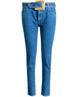 Balmain Belted Denim Jeans - Blue
