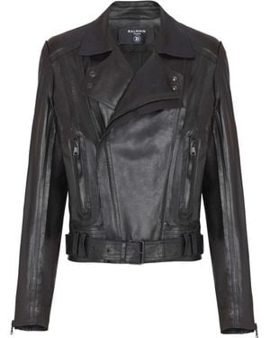 Balmain Lightweight Lambskin Leather Biker Jacket - Black