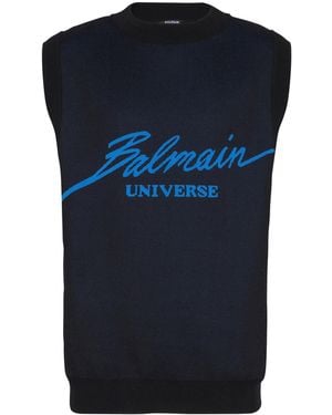 Balmain Sleeveless Universe Jacquard Sweater - Blue