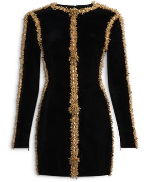 Balmain Velvet Dress With Embroidered Trim - Black