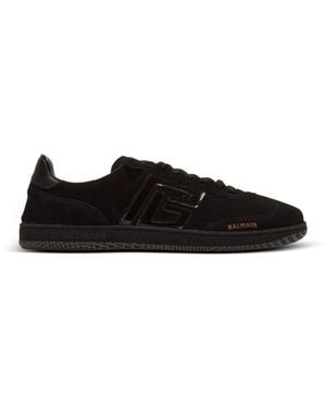 Balmain Swan Suede And Patent Leather Trainers - Black
