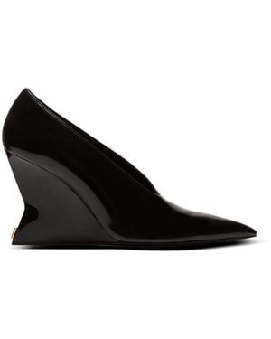 Balmain Shiny Lambskin Wedge Court Shoes - Black
