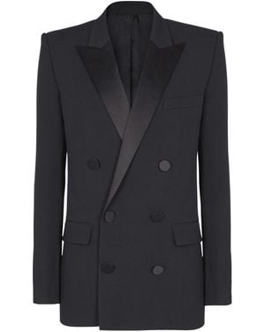 Balmain Grain De Poudre Blazer With Satin Lapels - Blue