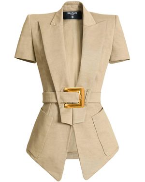 Balmain Belted Gabardine Anthem Jacket - Natural