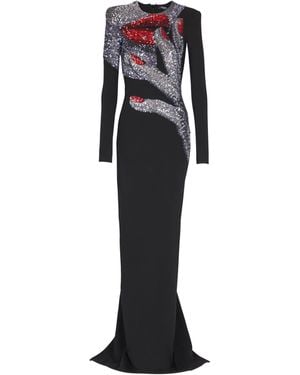 Balmain Long Embroidered Dress With Face Motif - Black