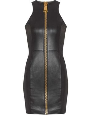 Balmain Short Sleeveless Lambskin Dress - Black