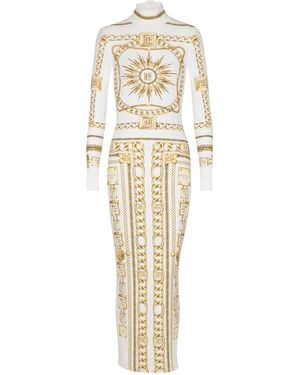 Balmain Long Printed Bodycon Dress With Foulard Pattern - White