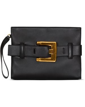Balmain Anthem Clutch Aus Glattleder - Schwarz