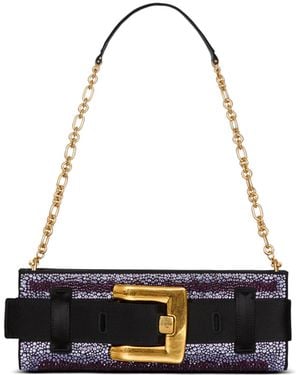 Balmain Anthem Crystal Satin Clutch - White