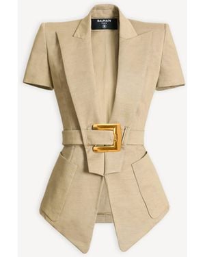 Balmain Belted Gabardine Anthem Jacket - Natural