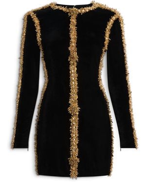 Balmain Velvet Dress With Embroidered Trim - Black
