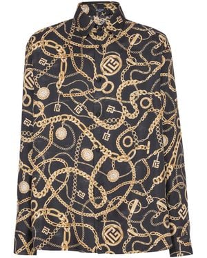 Balmain Printed Silk Shirt With Chaînes Pattern - Grey