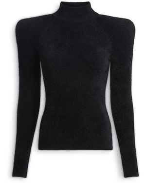 Balmain Fluffy Ribbed Knit Sweater - Blue