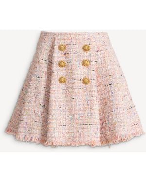 Balmain Flared Tweed Skirt - Pink