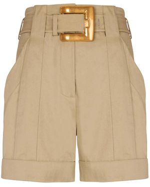 Balmain Cotton Gabardine Shorts With Belt - Natural