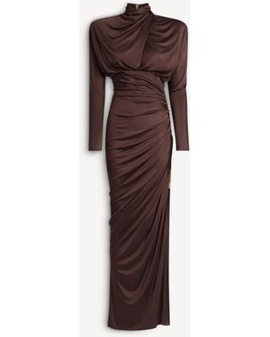 Balmain Langes Kleid Aus Fließendem Jersey - Braun