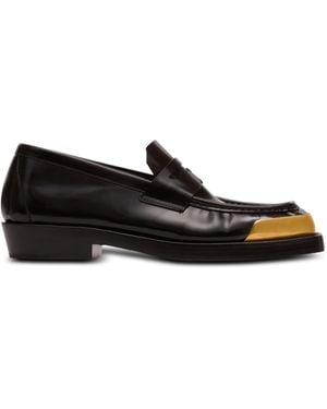Balmain Square-Toe Glazed Leather Loafers - Black
