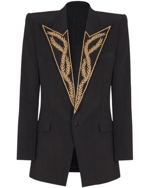 Balmain 1-Button Jacket With Embroidered Collar - Black