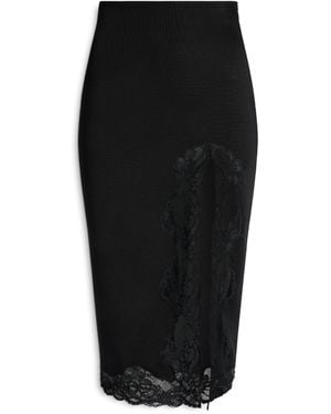 Balmain Knit Midi Skirt With Lace - Black