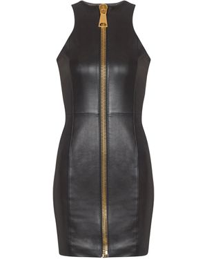 Balmain Short Sleeveless Lambskin Dress - Black