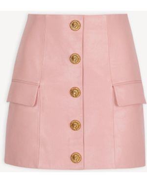 Balmain Short Lambskin Skirt With Buttons - Pink