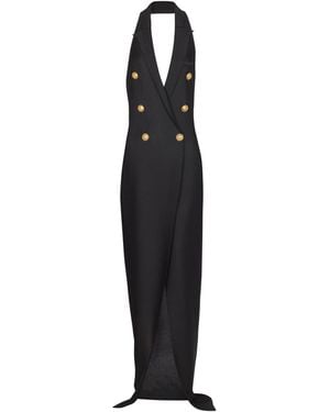 Balmain Long Halterneck Knit Dress - Black