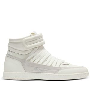 Balmain Leather Swan Mid-Top Lace-Up Sneakers - White