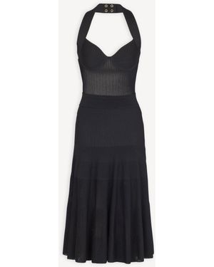 Balmain Halterneck Pleated Knit Midi Dress - Black