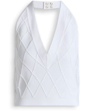 Balmain Quilted Knit Halterneck Top - White