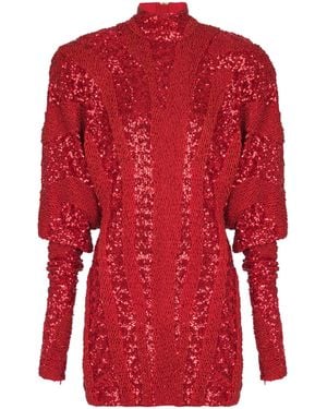 Balmain Short Zebra Sequin Dress - Red