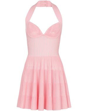 Balmain Textured Knit Halterneck A-Line Dress - Pink