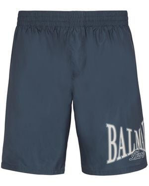 Balmain Swim Shorts With University Logo - Blue