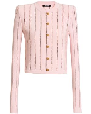 Balmain Cropped Fléchage Knit Cardigan - Pink