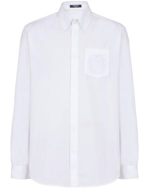 Balmain Écusson Embroidered Poplin Shirt - White