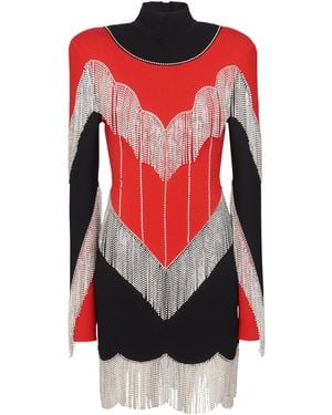 Balmain Strickkleid Mit Fransen - Rot