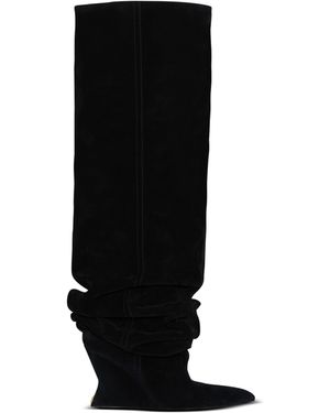 Balmain Suede Leather Wedge Thigh-High Boots - Black