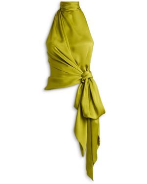 Balmain Open-Back Silk Chiffon Top - Yellow