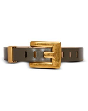 Balmain Anthem Calfskin Leather Belt - Metallic