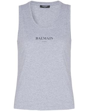 Balmain Tank Top With Print - Grey