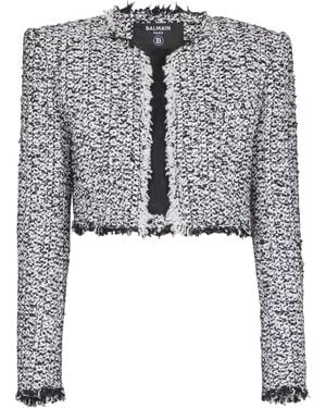 Balmain Cropped Tweed Jacket - Grey