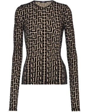 Balmain Monogrammed Velvet Top - Black
