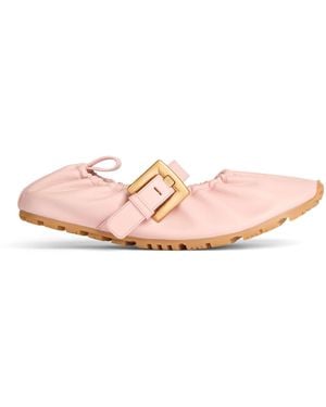 Balmain Anthem Smooth Leather Ballet Flats - Pink