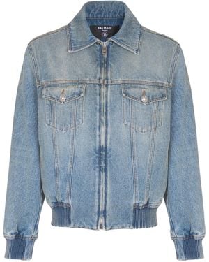 Balmain Cropped Lined Denim Jacket - Blue