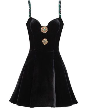 Balmain Embellished Strappy Velvet Dress - Black