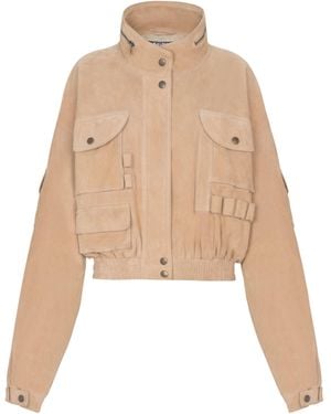 Balmain Suede Bomber Jacket - Natural
