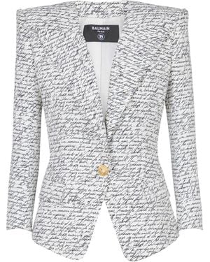 Balmain 1-Button Jacket With "Love Letter" Print - White