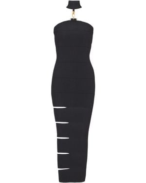 Balmain Long Sleeveless Dress With Embellished Detail - Blue