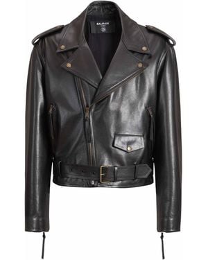 Balmain Textured Leather Biker Jacket - Black