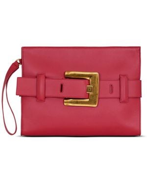 Balmain Anthem Smooth Leather Clutch - Red