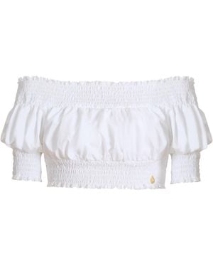 Balmain Poplin Off-The-Shoulder Top - White